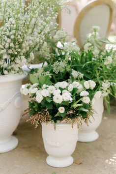 Baby's breath, Lily of the Valley, white roses, and peonies create a stunning floral landscape at your outdoor wedding. Place potted plants at the beginning of the aisle to elevate an outdoor wedding. Amanda Stanton, Summer Wedding Ceremony, Roses And Peonies, Floral Landscape, Garden Weddings Ceremony, My Planner, Summer Wedding Outdoor, Take It Back