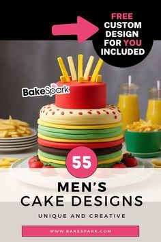 a cake with candles on it and the words men's cake designs unique and creative