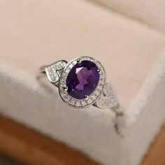 "925 Silver Plated Purple Oval Cut Cz Birthstone Ring, Fb16fa1135 Metal: 925 Sterling Silver Plated Stone: Cubic Zirconia Best Quality Available Ring Size: 6, 7, 8 Gift For Women, Christmas, Birthday, Vacation, Mother's Day, Valentine's Day, Wedding, Engagement , Bridal, Promise, Anniversary, Party Thank You For Visitng!" Nice Rings, Silver Halo Ring, Morganite Engagement Ring Set, Gemstone Diamond Ring, Gemstone Wedding Rings, Purple Amethyst Ring, Wedding Ring Sizes, Purple Jewelry, Jewellery Ideas