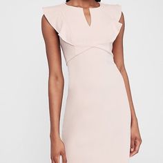 Classy Dress Feminine Bodycon Cocktail Dress, Feminine Mini Dress For Work, Chic Pink Bodycon Dress For Brunch, Elegant Pink Bodycon Dress For Work, Chic Pink Bodycon Dress With Ruffles, Feminine Knee-length Bodycon Dress, Elegant Pink Dress For Brunch, Feminine Sheath Mini Dress For Work, Elegant Blush Midi Dress For Spring