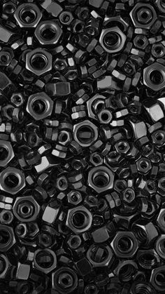 black and white photograph of metal nuts