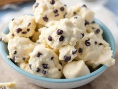 a bowl filled with cookies and chocolate chips