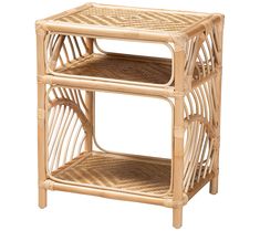 two wicker baskets stacked on top of each other in the shape of an end table