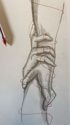 a pencil drawing of a hand holding something