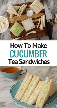 how to make cucumber tea sandwiches on a cutting board and serving platter