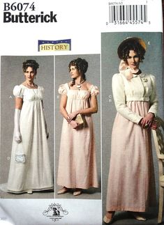 Butterick B6074 / Mccall's M8132 Misses English | Etsy Wedding Dress Corset Top, Extravagant Costumes, Regency Dress Pattern, Regency Costume, Regency Dresses, Period Fashion, Empire Waist Wedding Dress, Costume Sewing, Regency Gown