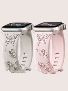 two apple watch bands with butterflies on them