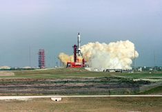 A distant view of the successful launching of the first manned Gemini flight, on March 23, 1965. The Gemini-Titan 3 (GT-3) lifted off Pad 19, at the Kennedy Space Center (KSC) at 9:24 a.m. (EST). The Gemini-3 spacecraft "Molly Brown" carried astronauts Virgil I. Grissom, command pilot, and John W. Young, pilot, on three successful orbits of Earth. Corned Beef Sandwich, Buzz Aldrin, Beef Sandwich, Earth Orbit, Space Center