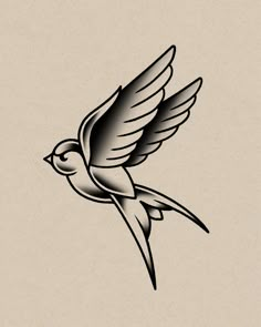 a black and white drawing of a bird flying