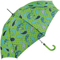 Modern Paisley Walking Length Umbrella - Green - Brolliesgalore Modern Paisley, Paisley Color, Abstract Coloring Pages, Under My Umbrella, Umbrellas Parasols, Singing In The Rain, Hand Fans, Sun Umbrella, Green Home Decor