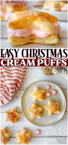 easy christmas cream puffs with pink icing and sprinkles on top