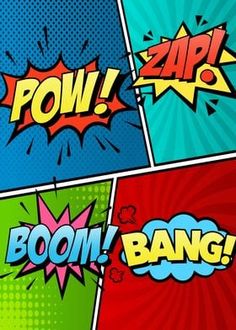 pop art comic book covers with pow, boom, bang and zap on them