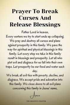 a prayer card with the words prayer to break curse and release blessings