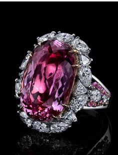 Fabulous 12.95CT Unique Pink Tourmaline & 4.21CT Brilliant Cut Diamonds Ring | eBay Pink Saphire, Pink Diamond Ring, Edwardian Jewelry, Pink Topaz, Cushion Cut Diamonds, Pink Ring, Unique Gemstones, 925 Silver Jewelry, Pink Diamond