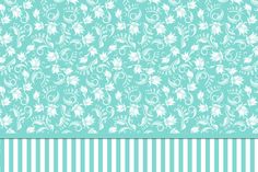 a blue and white striped background with floral designs on the bottom, in two different colors