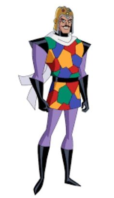 the animated character is dressed in an outfit with multicolored spots on his chest