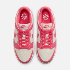 Style No. DD1873-600 Color: Aster Pink/Sail/Aster Pink Originally a classic Nike hoops shoe, the Dunk was organically adopted by skate culture—and in time re-engineered for Nike SB. The Next Nature sunburst-symbol detailing represents 1 small step in Nike's journey 'Move to Zero' footprint. Nike Dunk Low Women's Shoes. Pink Hoco Shoes, Aster Pink Dunks Outfit, Cute Shoes For School, Pink Nike Dunks, Pink Dunks, Nike Dunk Low Next Nature, Low Dunks, Bold Shoes, Vans Top