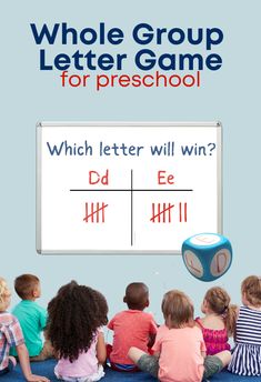 a group of children sitting in front of a white board with letters on it and the words which letter will win?