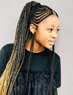 Long Braided Ponytail with Fulani Braids #InterestingThings #braidedhairstyles African Braids Hairstyles Pictures, Tan Skin Blonde Hair, American Hairstyles, African Hair Braiding Styles, Braids Hairstyles Pictures, Fulani Braids, Cool Braid Hairstyles