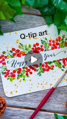 a christmas card with the words q - tip art on it next to pine cones