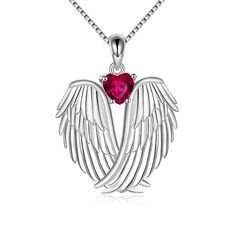 PRICES MAY VARY. 💖♥ Design : Angel wing jewelry has gained popularity for it's beautiful symbolic meaning of love, spirituality, and protection. Wear this pendant as a reminder of someone you love is your guardian angel, or give this beautiful pendant necklace to a special friend or a relative shows that you will be always take care of them. 💖♥ Material :100% 925 sterling silver angel necklace inlaid with with sparkle july birthstone cubic zirconia. Lead-Free & Nickel-Free, Hypoallergenic and Guardian Angel Wings, Angel Wings Pendant, Angel Wings Necklace, Angel Wings Jewelry, Love Spirituality, Wings Pendant, Wings Necklace, Beautiful Pendant Necklace, Diamond Bracelet Design