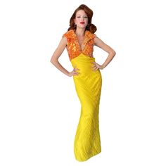 An absolutely breathtaking and ultra rare La Mendola Italian couture vibrant yellow pleated silk jersey beaded glamour gown dating back to their 1968 spring/summer collection. Though their work has only recently begun to be appreciated, Mike La Mendola and Jack Savage were familiar faces among fashionable high-society back in the 1960's and 70's. They had a celebrity clientele that included Elizabeth Taylor and Rita Hayworth. This gown comes to us from the daughter of the original owner who had Italian Couture, Glamour Gown, Gowns Aesthetic, Robes Glamour, Rita Hayworth, High Society, Elizabeth Taylor, Custom Dresses, Primavera Estate