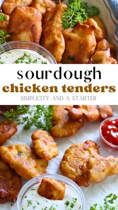 chicken tenders with ranch sauce and parsley on the side