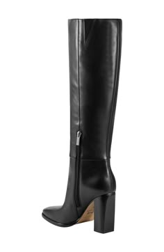 Black Leather Boots Knee High Heels, Leather Boot, Fitted Black Knee-high Calf Leather Boots, Sleek Black Knee-high Boots, Black High Heel Knee-high Calf Leather Boots, Black Knee-high Calf Leather Heeled Boots, Black Knee-high Boots With Sculpted Heel In Calf Leather, Black Over Knee Boots, Womens Fall Boots