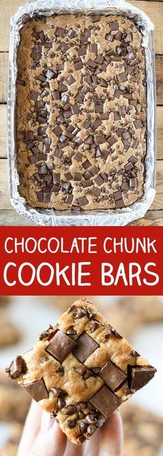 chocolate chunk cookie bars with text overlay