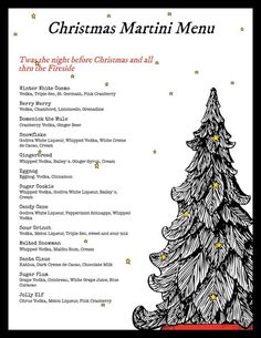 the christmas menu is shown in black and white