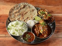 Special chicken thali from an indian cui... | Premium Photo #Freepik #photo #butter-chicken #chicken-masala #chicken-curry #indian-thali Chicken Thali Photography, Mutton Thali Photography, Chicken Thali Indian, Mutton Thali, Chicken Thali, Curry Lentils, Curry Indian, Jeera Rice