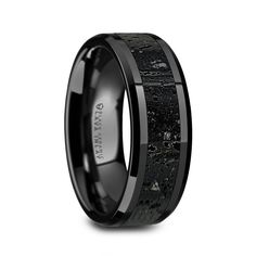 men's black ceramic wedding band with carbon fiber inlay