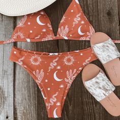 Cactus Cowgirl Boutique Bikini Rust Color With White Western Print New With Tags Country Bathing Suits, Casual Red Swimwear For Festivals, Country Bikinis, Western Bathing Suits, Cowgirl Swimsuit, High Waisted Western Bathing Suits, Cute Western Bathing Suits, Western Bikinis, Western Swimsuit