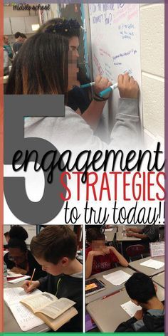 the words engagement strategies to try today are written in black and white letters