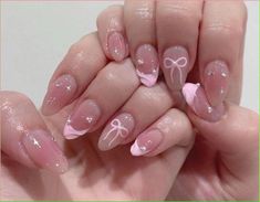 coquette nails, nail art, french tip, pink nails, aesthetic nails, bow nails Bow Nail Designs, Coquette Nails, Cute Pink Nails, Milky Nails, Nails Inspired, Girly Acrylic, Korean Nails, Girly Acrylic Nails, Blush Nails