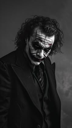 a man dressed as the joker in a black suit