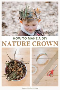 how to make a diy nature crown with pine cones and other things for kids