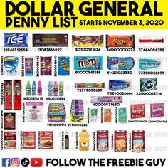 the dollar general penny list for november 3, 2009 is shown in this poster from an ad