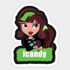 an anime character sticker with the words icandy on it