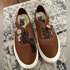 New With Tags And Never Worn Vans. Brown With Flowers. Size 9 Retro Brown Sneakers For Spring, Vans Brown Sneakers For Spring, Brown Vans Sneakers For Spring, Brown Vans Sneakers, Vans Brown, Shoes Vans, Women's Vans, Womens Vans, Vans Shoes