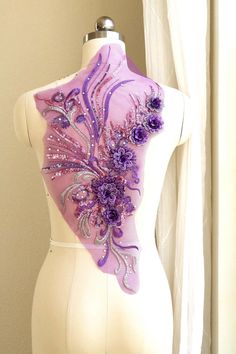 Large Purple Lace Applique for Dancing Costumes, 3D Sequined flower Lace Applique Oversized for Lyrical Prom Dress New Arrival A260b Flower Lace, Flower Motif, Purple Lace, Dance Costume, Dress Formal