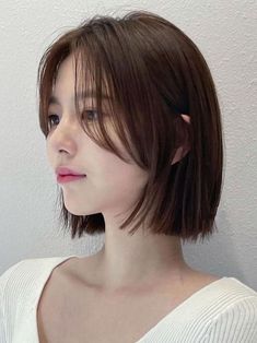 Korean side bangs for blunt bob Korean Bangs, Short Haircuts With Bangs, Short Straight Hair