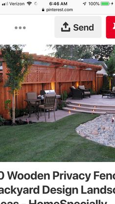 an image of a backyard with landscaping in the foreground and on the right side