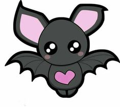 a cartoon bat with heart shaped eyes and pink ears, sitting in front of a white background