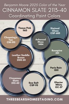 the color scheme for cinnamon slate paint colors is shown in several different shades and sizes