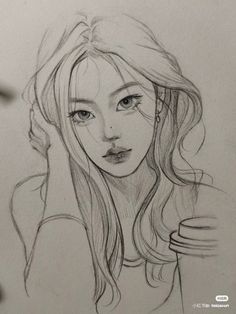 a pencil drawing of a girl with long hair