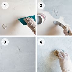 four pictures showing how to paint a wall