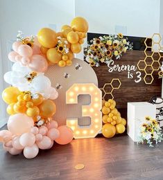 Balloon garland set contents: 119PC balloons in 3 colors Pink, Lemon Yellow, White Lemon Yellow 5inch*20pcs 10inch*35pcs 18inch*3pcs White 5inch*10pcs 10inch*15pcs Pink 5inch*10pcs 10inch *25pcs 24inch*1PC ❤Note: Includes balloon tape, fishline, adhesive dots and rubber rings. No flowers, leaves or other decoration examples included. Birthday Party Yellow Theme, Sweet As Can Bee Balloon Garland, Bee Themed Balloon Garland, Yellow Birthday Party Decorations, Yellow Themed Birthday Party, Sunflower Party Theme, Sunflower Theme Party, Sunflower Balloons, Sunflower Birthday Party