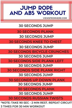 the jump rope and abs workout schedule is shown in red, white and blue colors