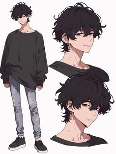 an anime character with black hair wearing jeans and a t - shirt, standing in front of